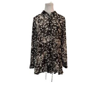 Simply Vera Vera Wang Anarchic Edge Floral Button-Down Long Sleeves Tunic Top M